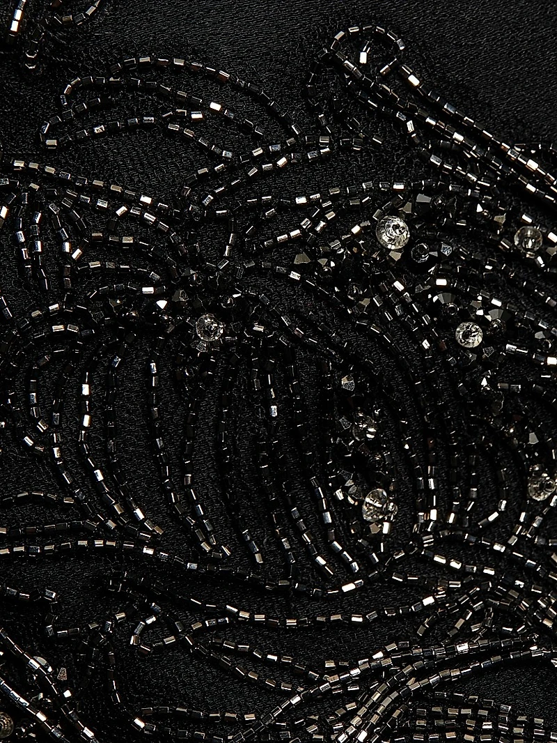 Beaded & Open-Back Satin Gown