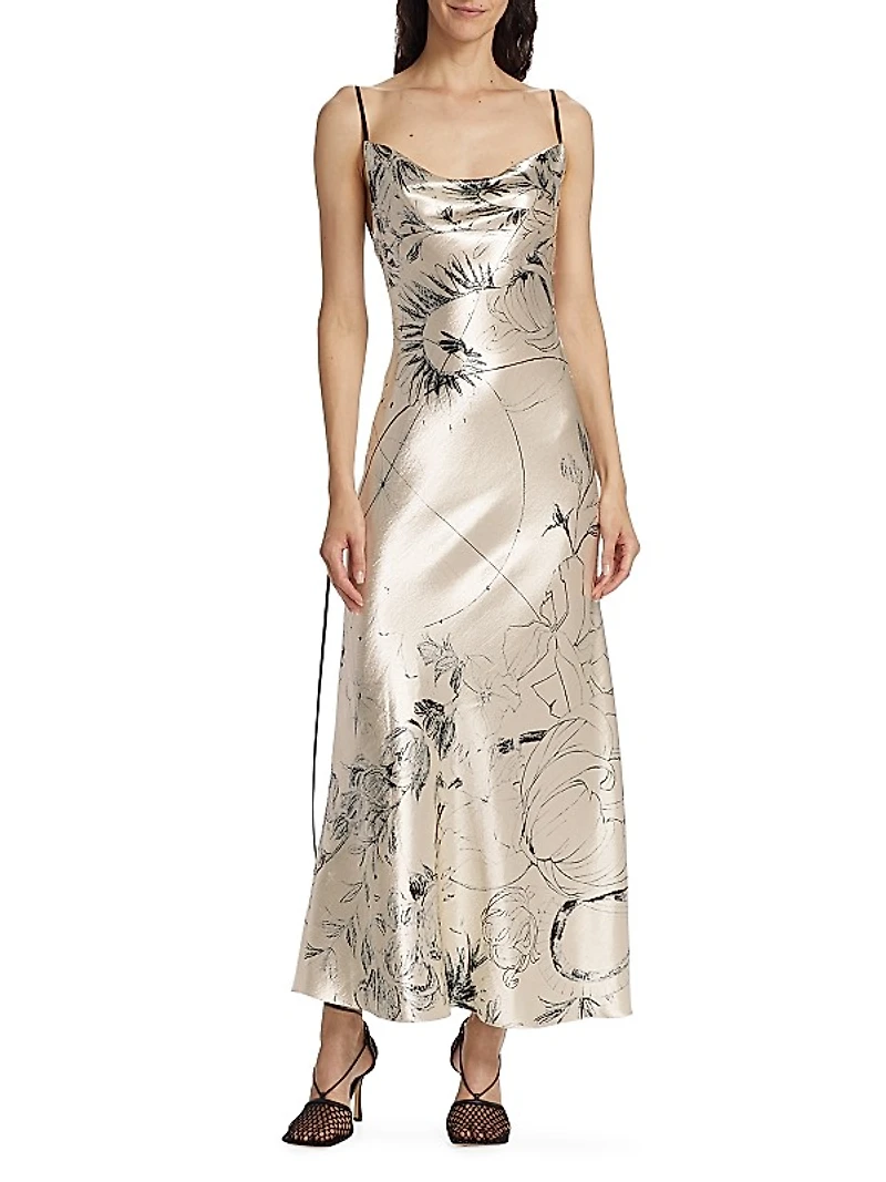 Cosmic Floral Satin Gown
