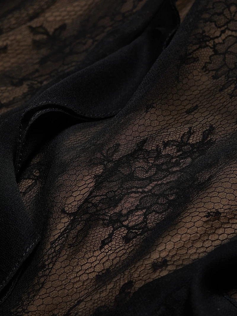 Ruffle-Embellished Lace Gown