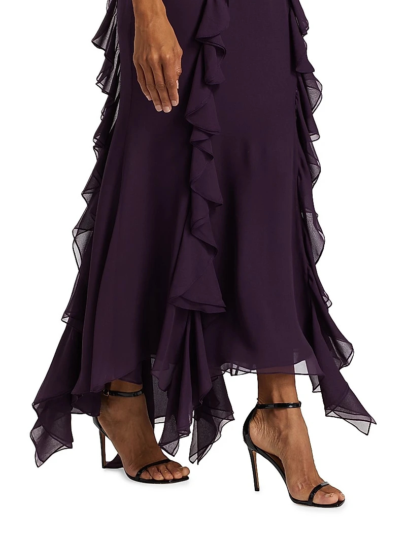 Ruffled Sheer Silk Gown