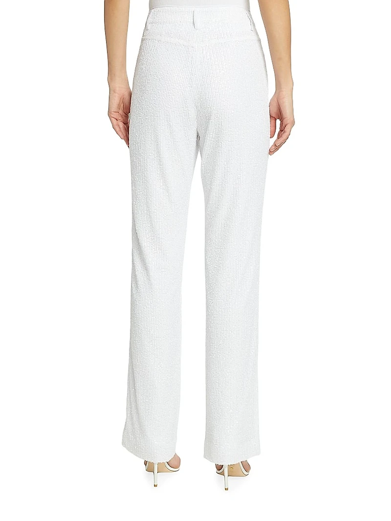 Water Sequin Straight-Leg Pants