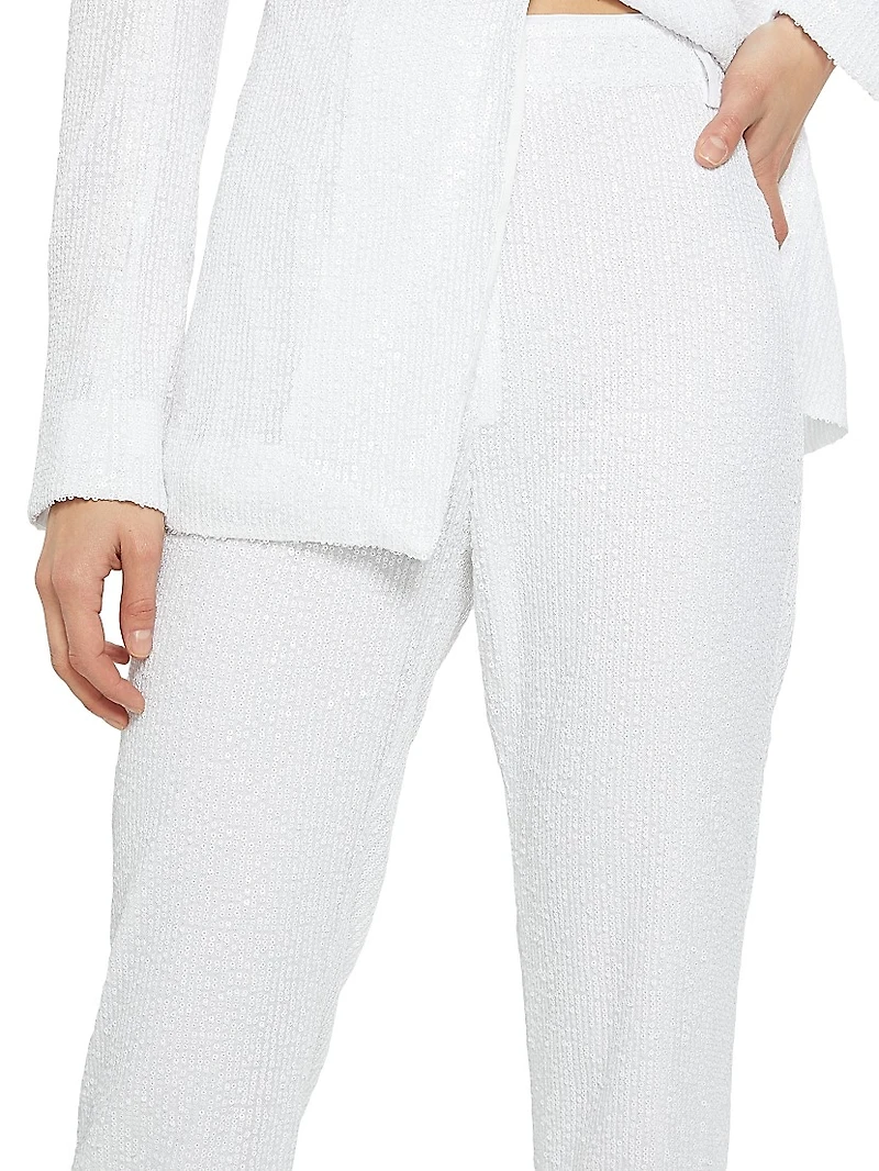 Water Sequin Straight-Leg Pants