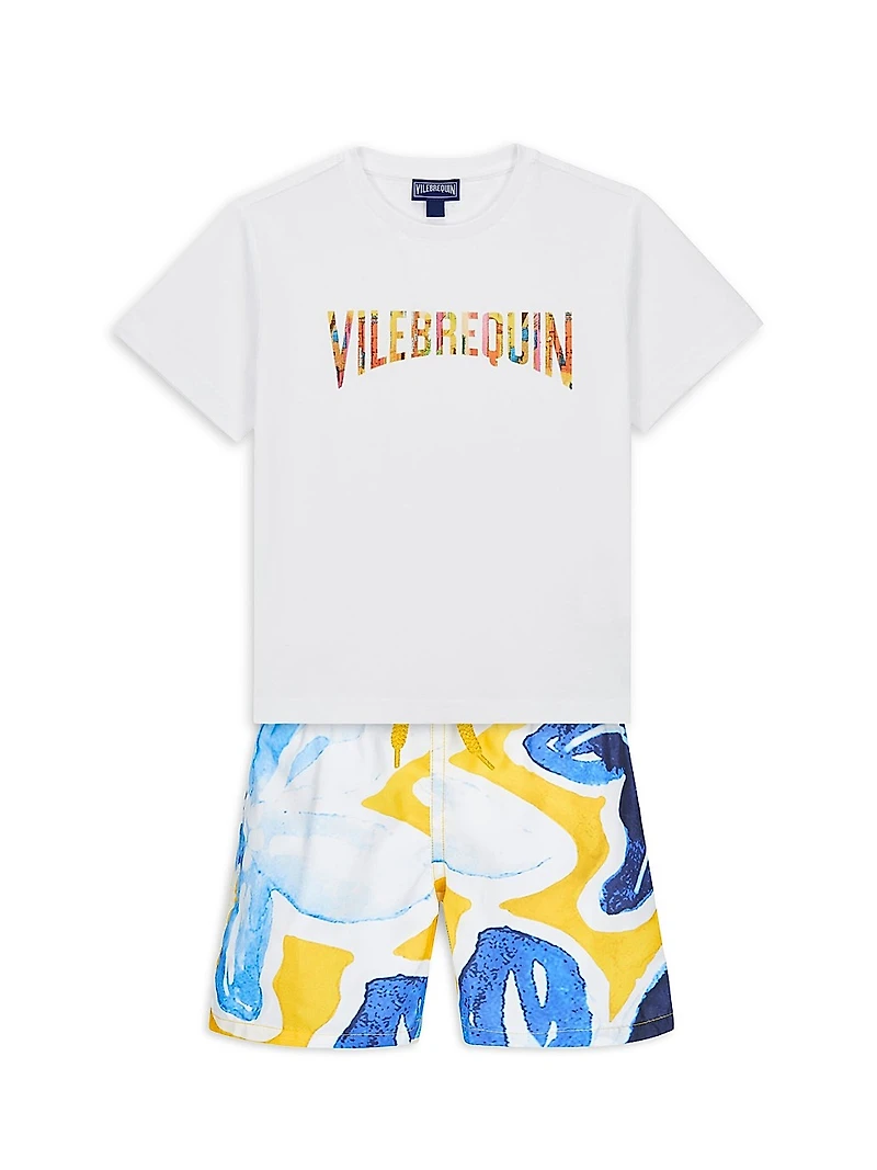 Little Boy's & Macro Raiatea Print Swim Trunks