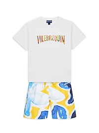 Little Boy's & Macro Raiatea Print Swim Trunks