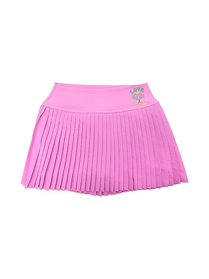Little Girl's & Girl's Iscream x Theme Love Tennis Racket Embroidered Pleated Skort