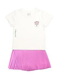 Little Girl's & Girl's Iscream x Theme Love Tennis Racket Embroidered Pleated Skort
