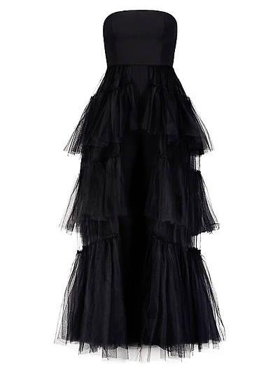 Strapless Tiered Tulle Overlay Jumpsuit
