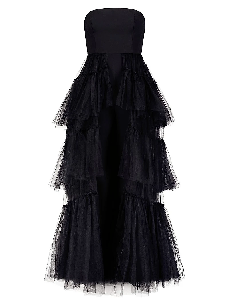 Strapless Tiered Tulle Overlay Jumpsuit