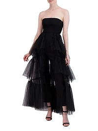 Strapless Tiered Tulle Overlay Jumpsuit