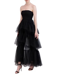 Strapless Tiered Tulle Overlay Jumpsuit