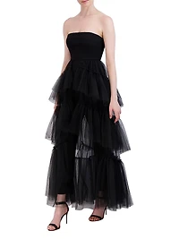 Strapless Tiered Tulle Overlay Jumpsuit