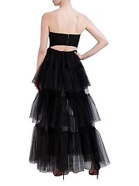 Strapless Tiered Tulle Overlay Jumpsuit