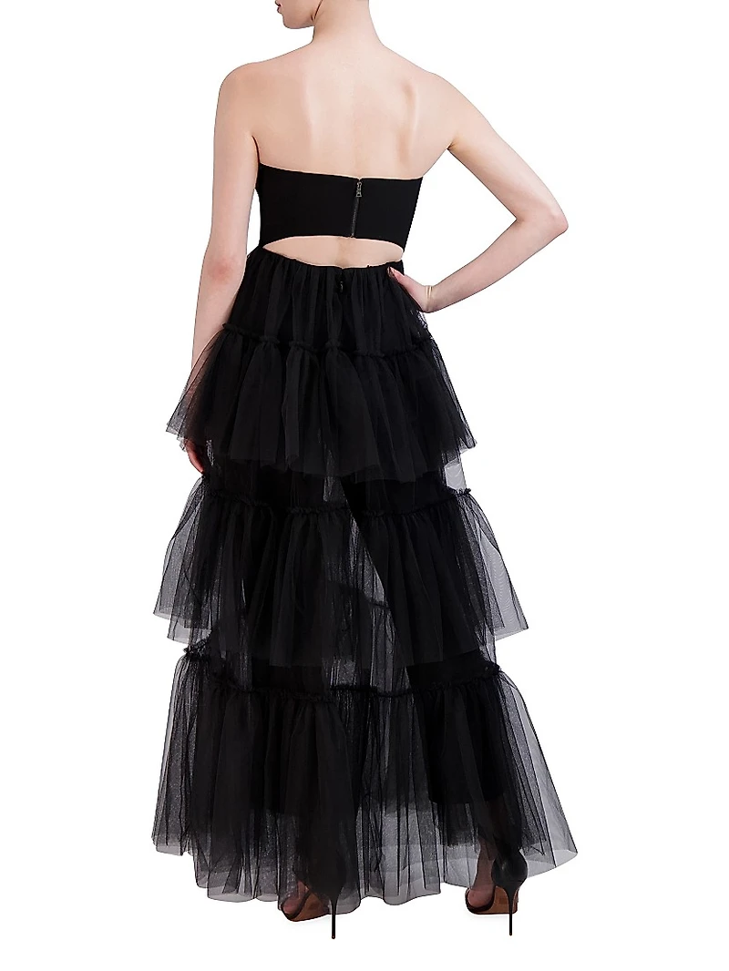 Strapless Tiered Tulle Overlay Jumpsuit