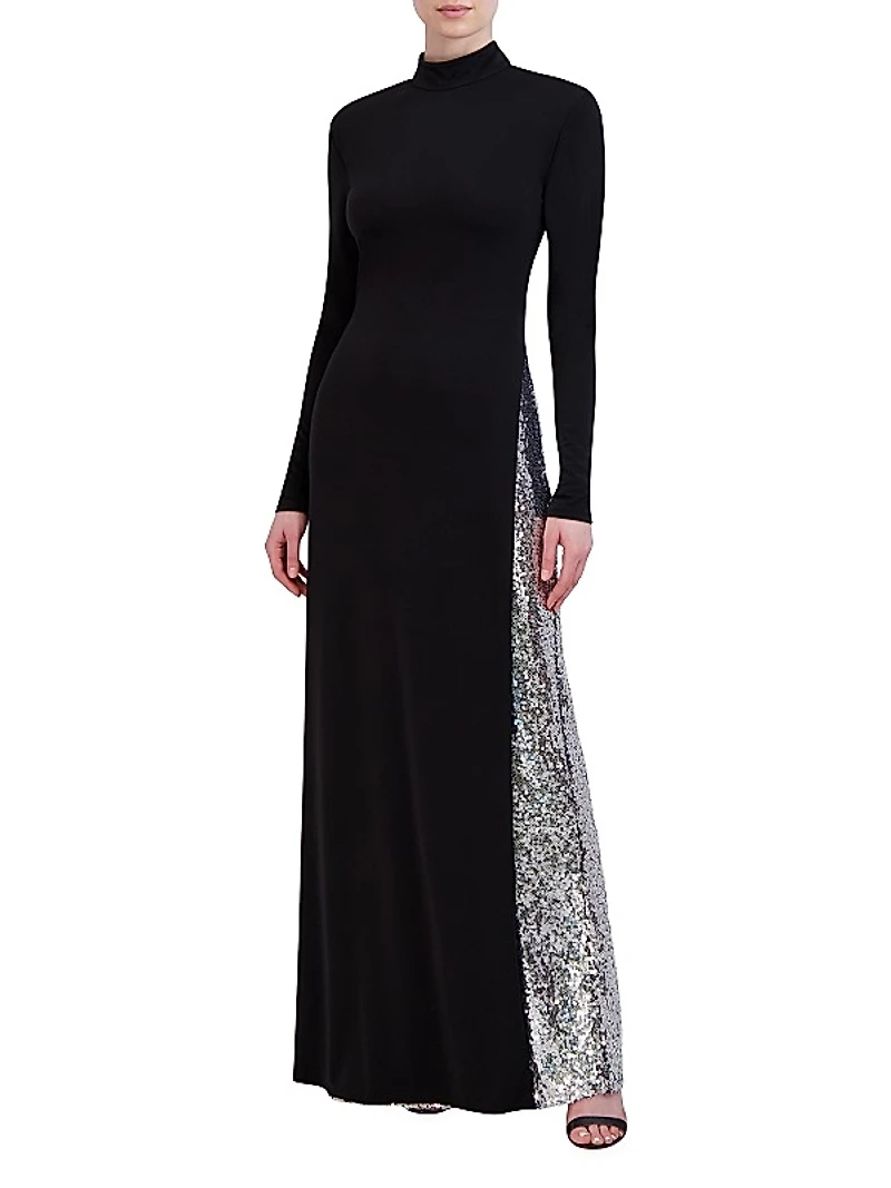 Sequined Inset Cut-Out Gown