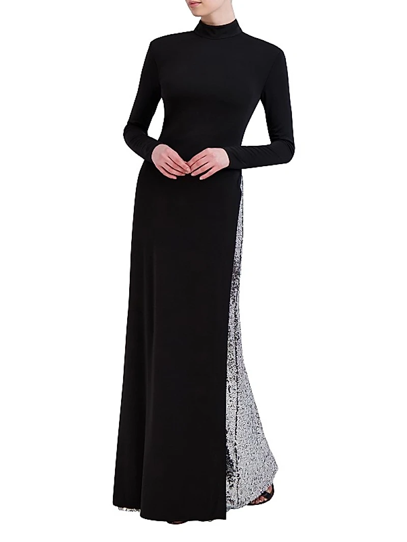 Sequined Inset Cut-Out Gown