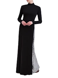 Sequined Inset Cut-Out Gown