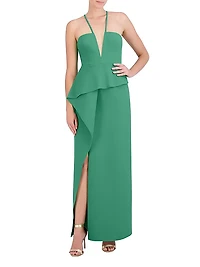 V-Neck Off-The-Shoulder Peplum Gown