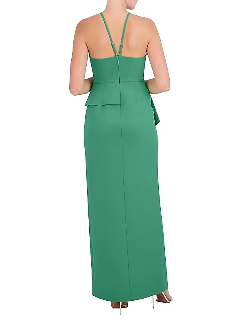 V-Neck Off-The-Shoulder Peplum Gown