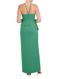 V-Neck Off-The-Shoulder Peplum Gown