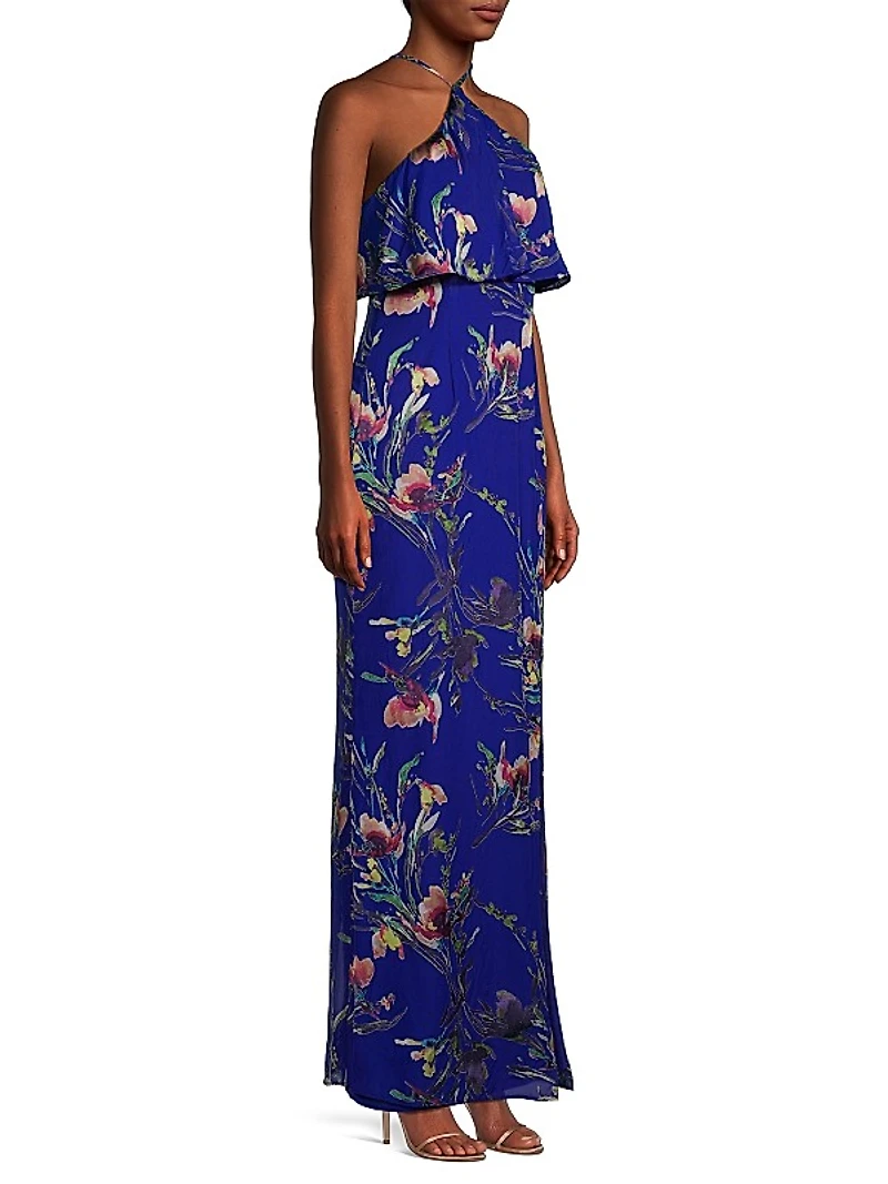 Floral Halter Column Gown