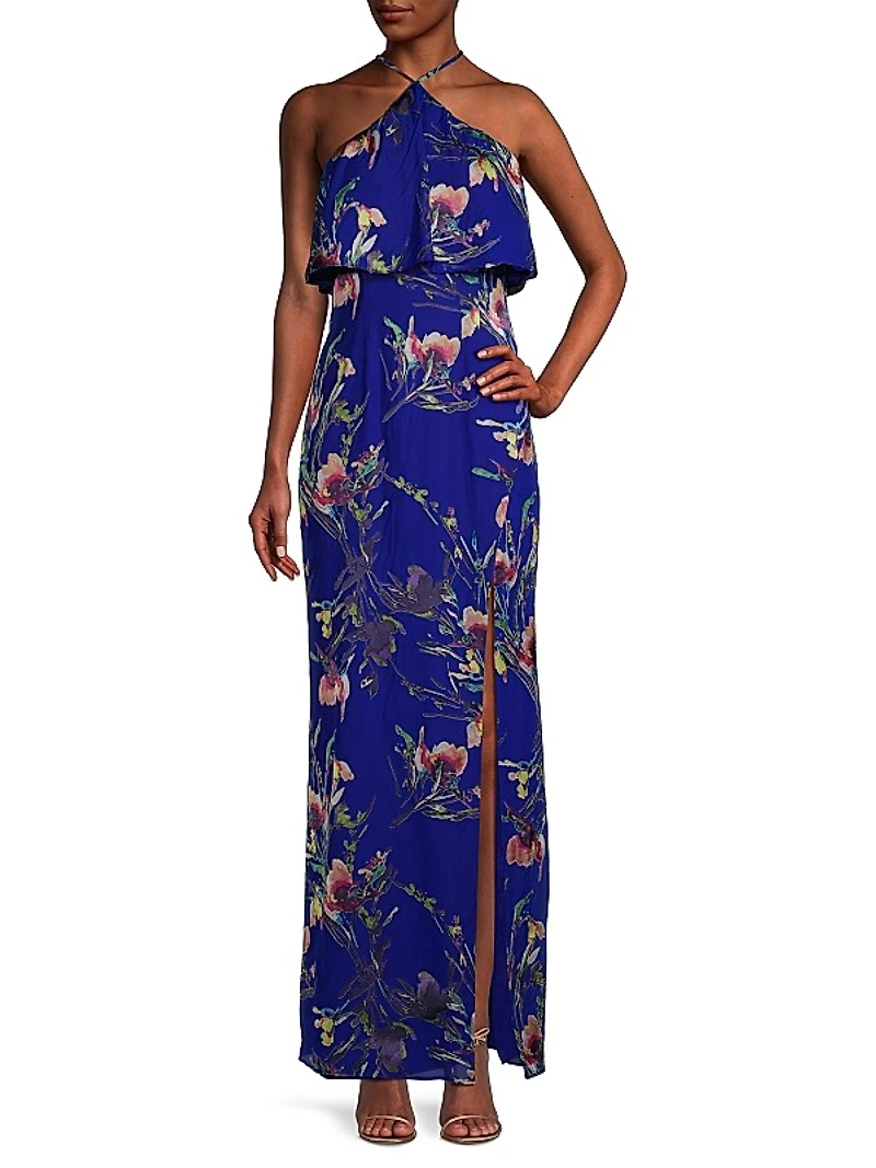 Floral Halter Column Gown