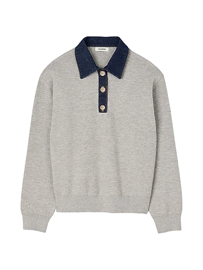 Sweater with Denim Collar