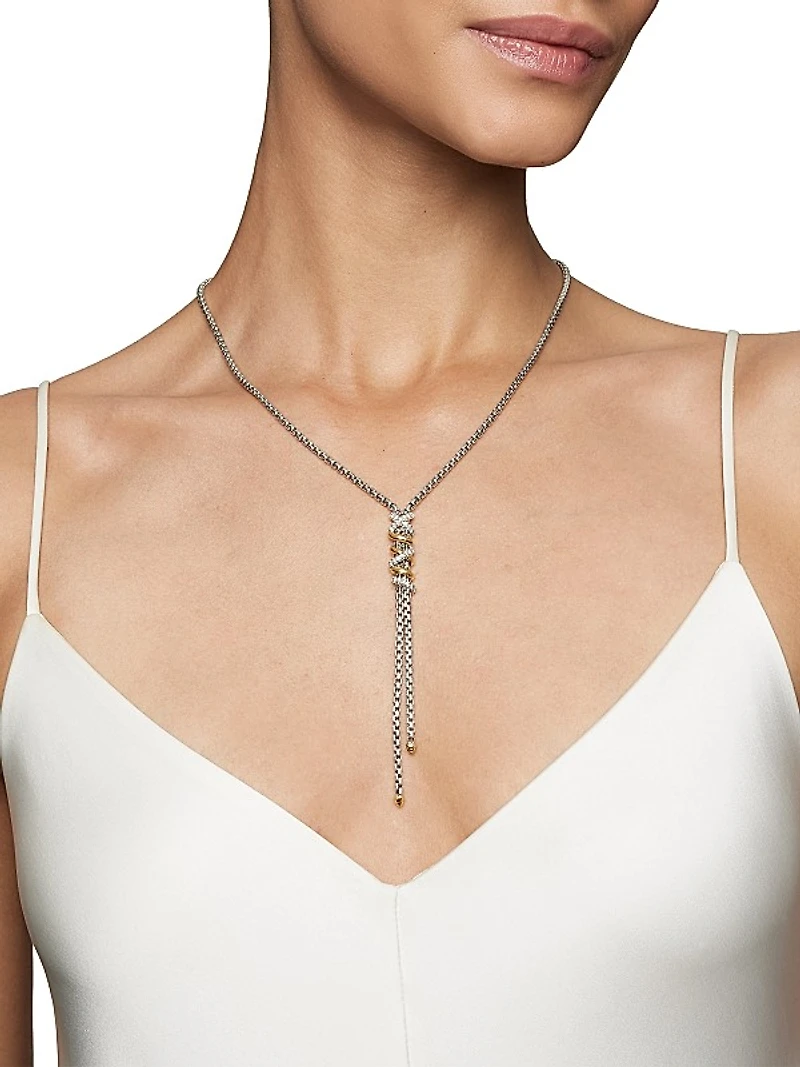 Helena Y Necklace in Sterling Silver with 18K Yellow Gold with Diamonds