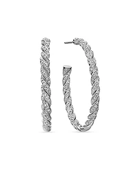 Sculpted Cable Flex Hoop Earrings in 18K White Gold with Diamonds, 1.75in