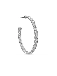 Sculpted Cable Flex Hoop Earrings in 18K White Gold with Diamonds, 1.75in