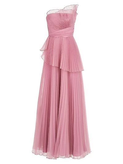 Delphine Pleated One-Shoulder Organza Gown