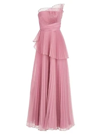 Delphine Pleated One-Shoulder Organza Gown