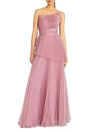 Delphine Pleated One-Shoulder Organza Gown