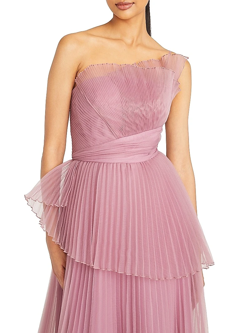 Delphine Pleated One-Shoulder Organza Gown