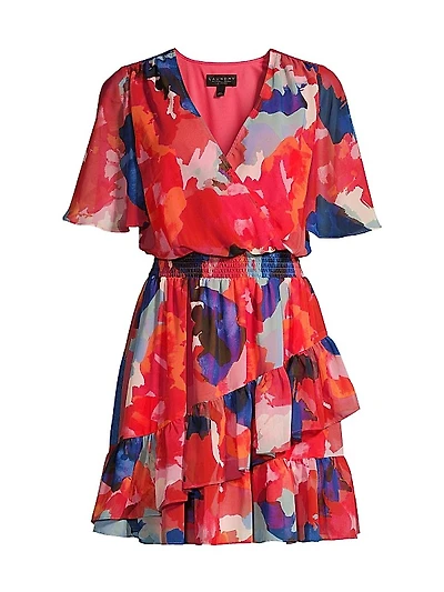 Abstract Floral Tiered Minidress