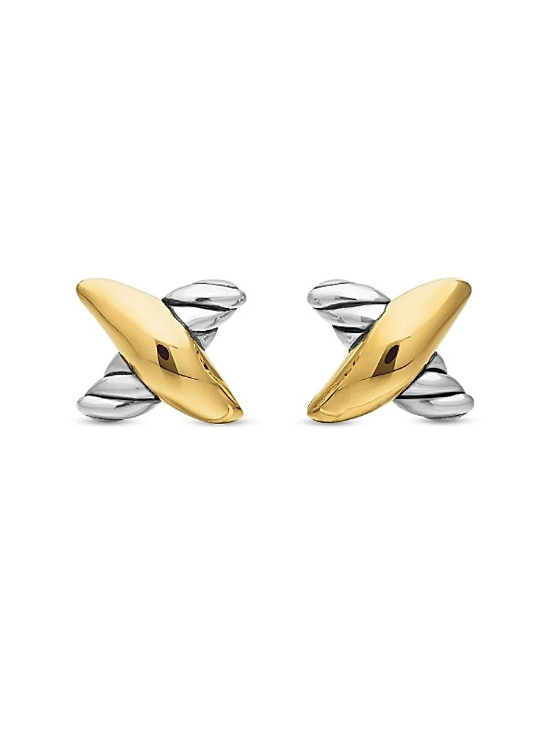 Petite X Stud Earrings in Sterling Silver with 18K Yellow Gold, 7.5mm
