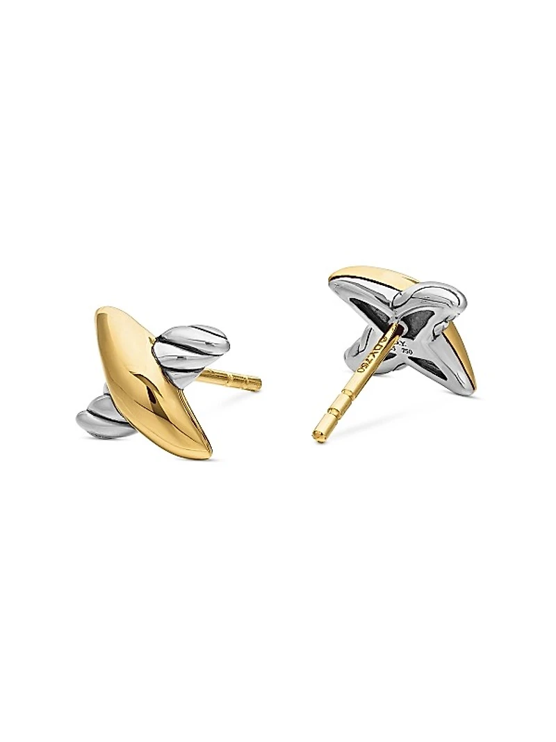Petite X Stud Earrings in Sterling Silver with 18K Yellow Gold, 7.5mm