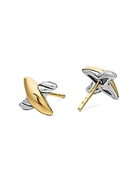 Petite X Stud Earrings in Sterling Silver with 18K Yellow Gold, 7.5mm