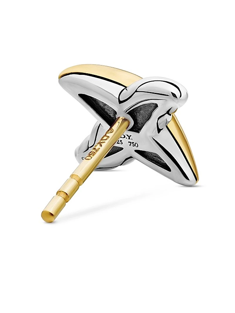 Petite X Stud Earrings in Sterling Silver with 18K Yellow Gold, 7.5mm