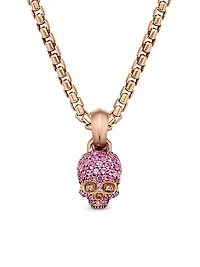 Skull Amulet with Full Pavé Pink Sapphires and 18K Rose Gold, 14mm