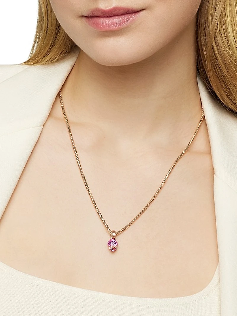 Skull Amulet with Full Pavé Pink Sapphires and 18K Rose Gold, 14mm