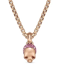 Skull Amulet with Full Pavé Pink Sapphires and 18K Rose Gold, 14mm