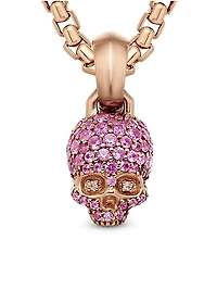 Skull Amulet with Full Pavé Pink Sapphires and 18K Rose Gold, 14mm