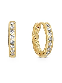 Pavé Huggie Hoop Earrings in 18K Yellow Gold with Diamonds, 13mm