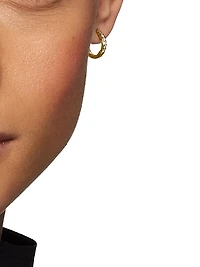 Pavé Huggie Hoop Earrings in 18K Yellow Gold with Diamonds, 13mm