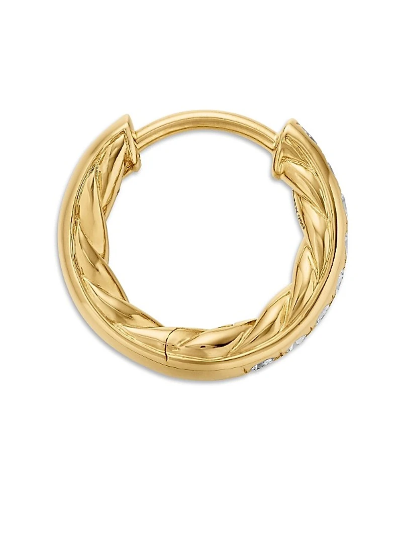 Pavé Huggie Hoop Earrings in 18K Yellow Gold with Diamonds, 13mm