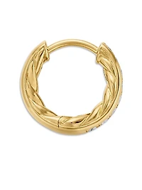 Pavé Huggie Hoop Earrings in 18K Yellow Gold with Diamonds, 13mm