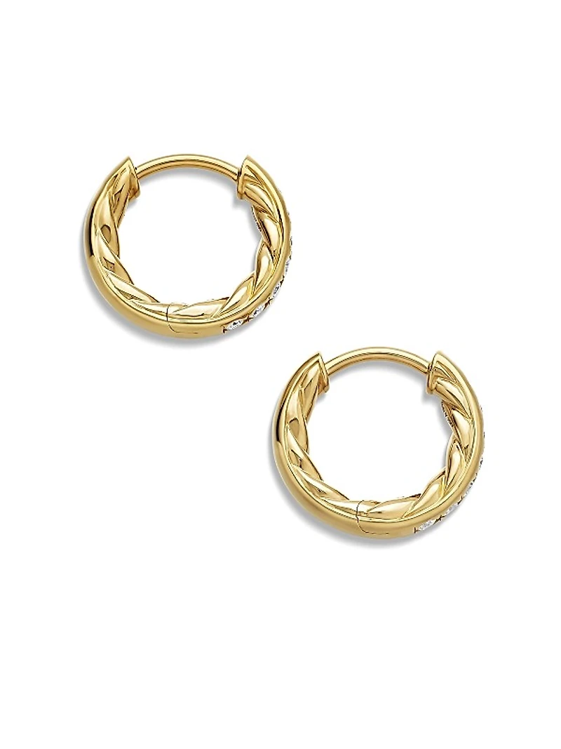 Pavé Huggie Hoop Earrings in 18K Yellow Gold with Diamonds, 13mm