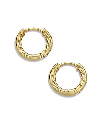 Pavé Huggie Hoop Earrings in 18K Yellow Gold with Diamonds, 13mm