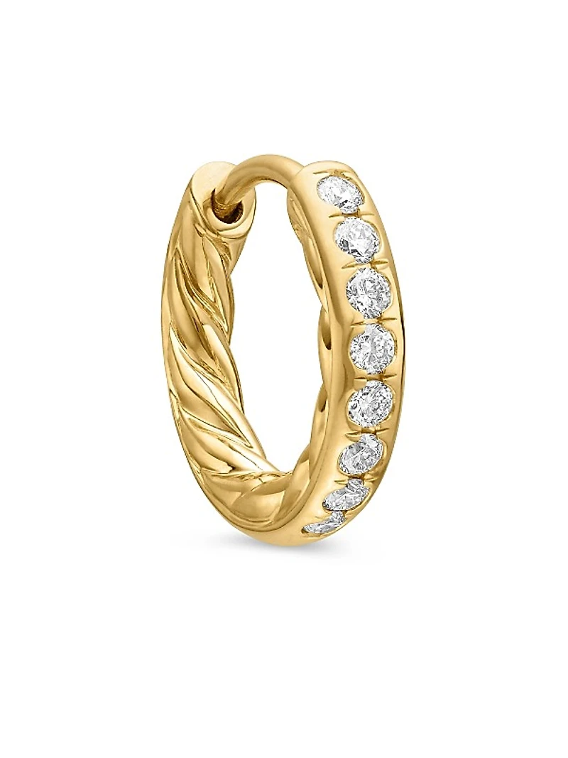 Pavé Huggie Hoop Earrings in 18K Yellow Gold with Diamonds, 13mm