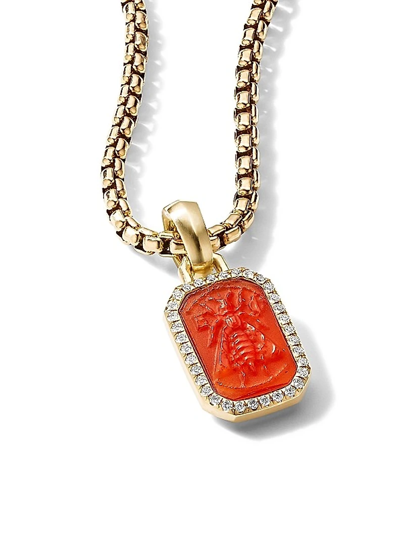 Petrvs Bee Amulet in 18K Yellow Gold with Carnelian and Diamonds, 15.4mm